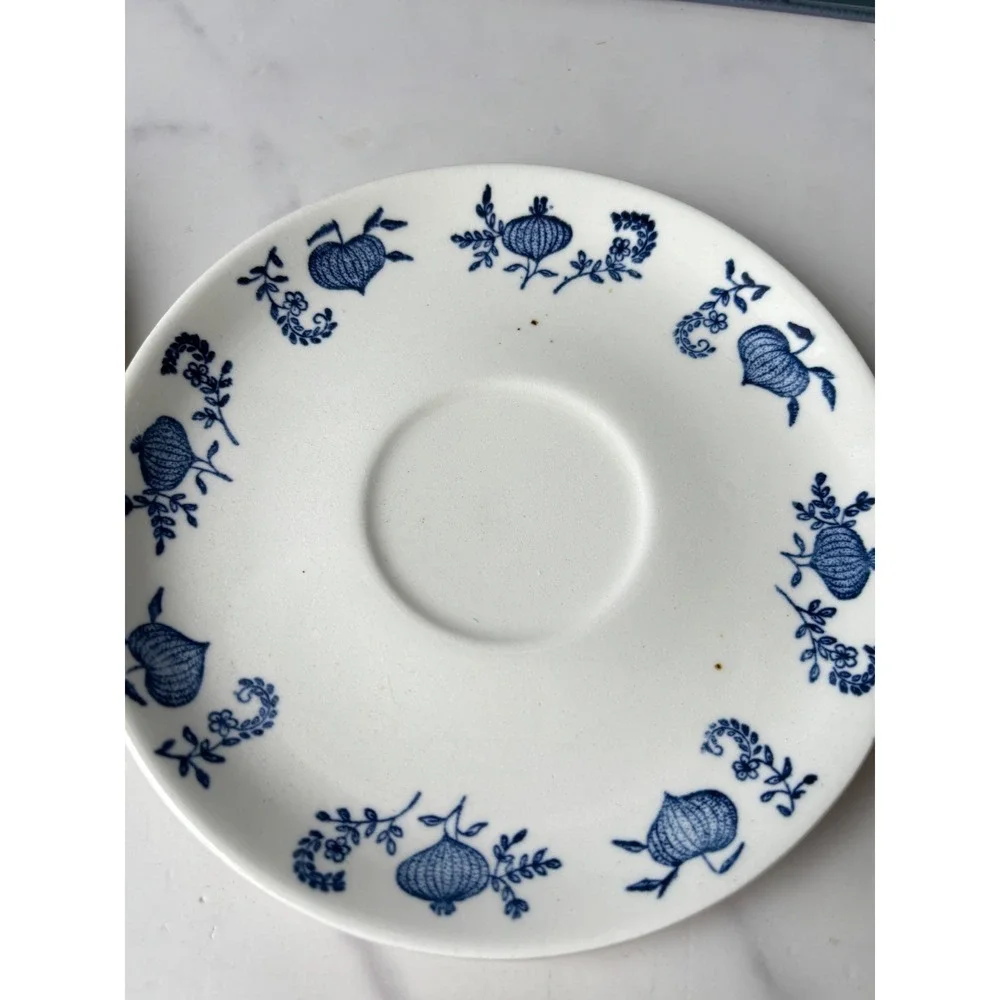Vintage USA Blue Onion SCIO Tea Cup and Saucer Set of 4 Floral White Blue